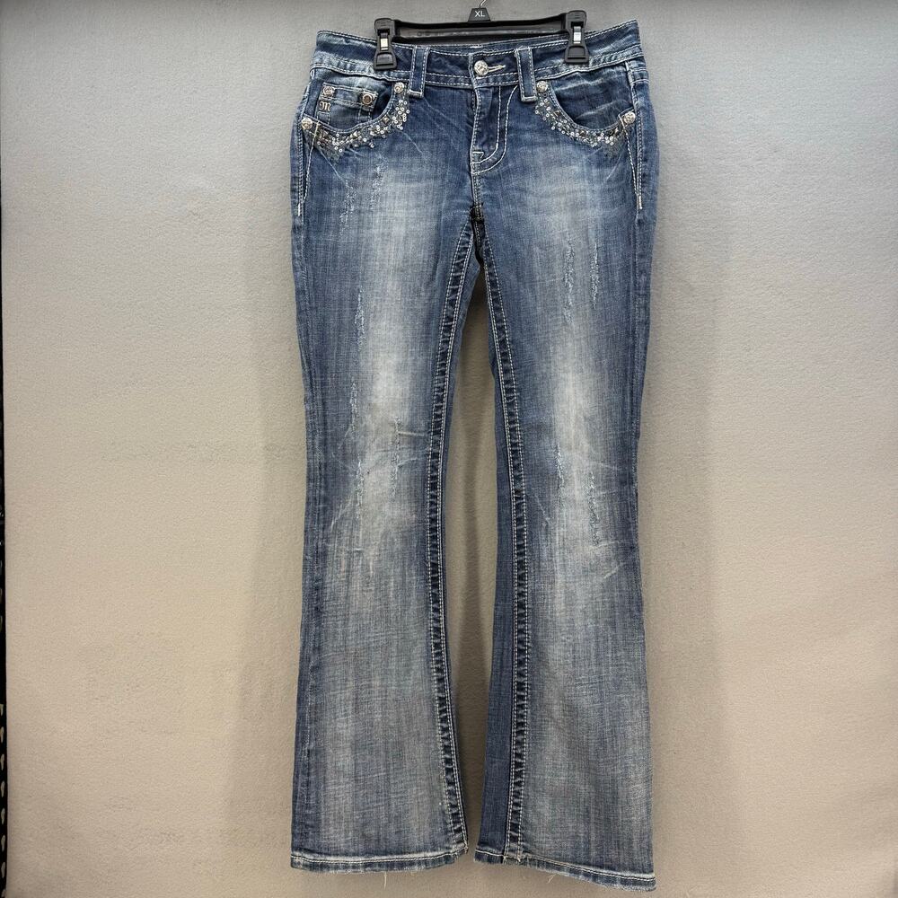 Miss Me Jeans Women's 27x31 (4) Blue Bootcut Rhinestone Pocket Flaps Studding - Picture 2 of 16
